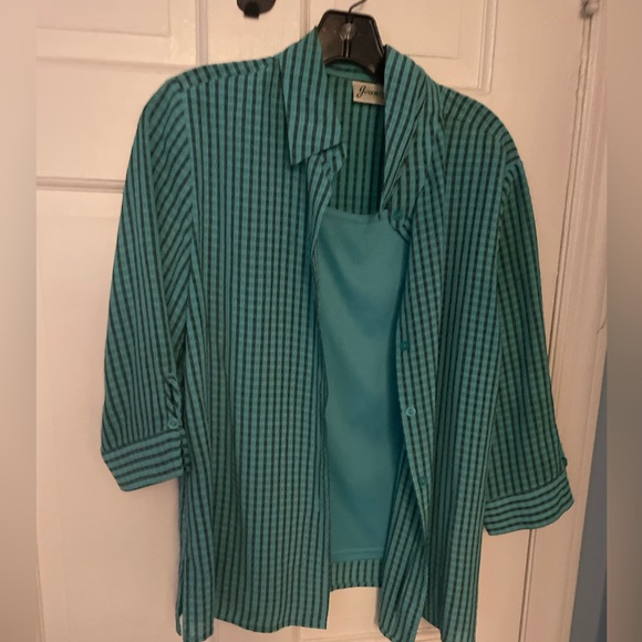 joanna Tops - Joanna Teal and Black Striped Shirt with attached matching Tank